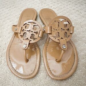 Tory Burch Women’s Miller Sandals Tan Brown Patent Leather size 8